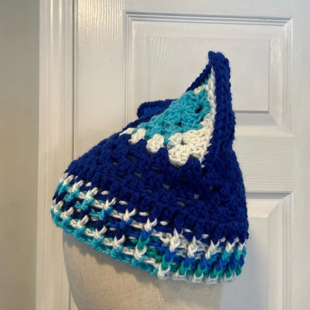 Handmade Crochet Cat Animal Ear Beanie Hat Cozy Ribbed Brim Stretch Winter Hat